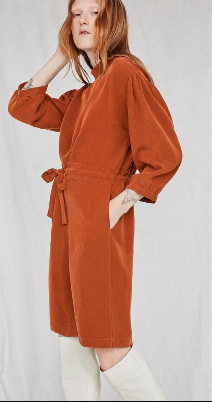 Eve Gravel Sonora Cinch Waist Dress Burnt Orange Pockets Size Small - Picture 1 of 13